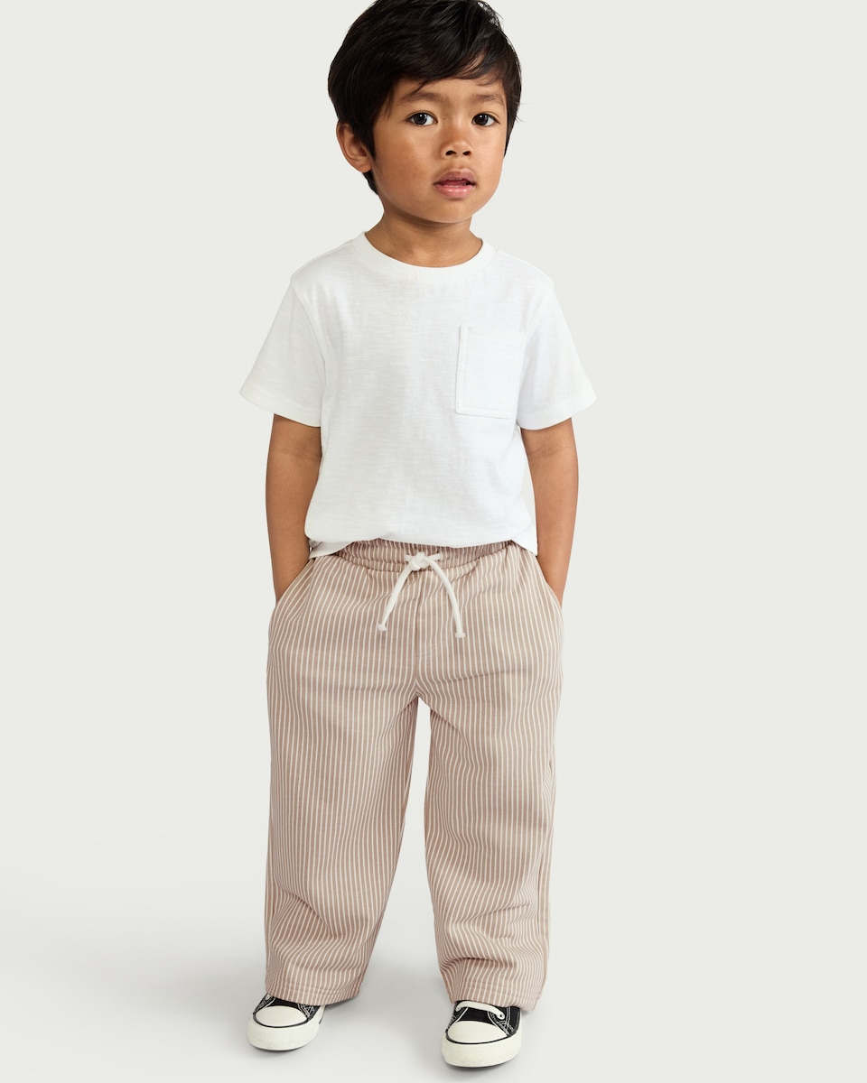 image 1 of F&F Boys Cotton Rich Striped Wide Leg Joggers in Stone