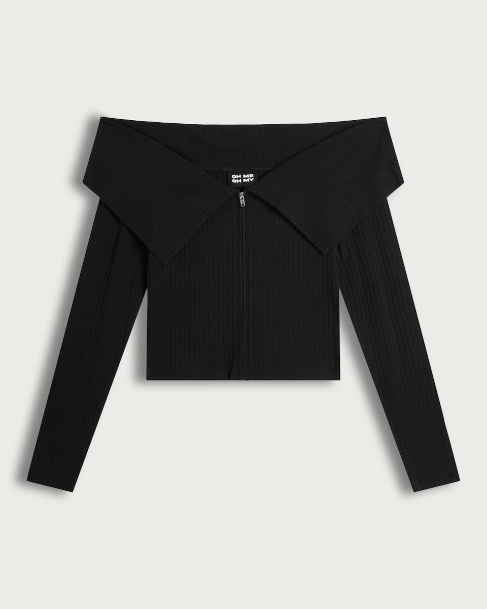 OH ME OH MY Cotton Rich Off Shoulder Ribbed Top in Black