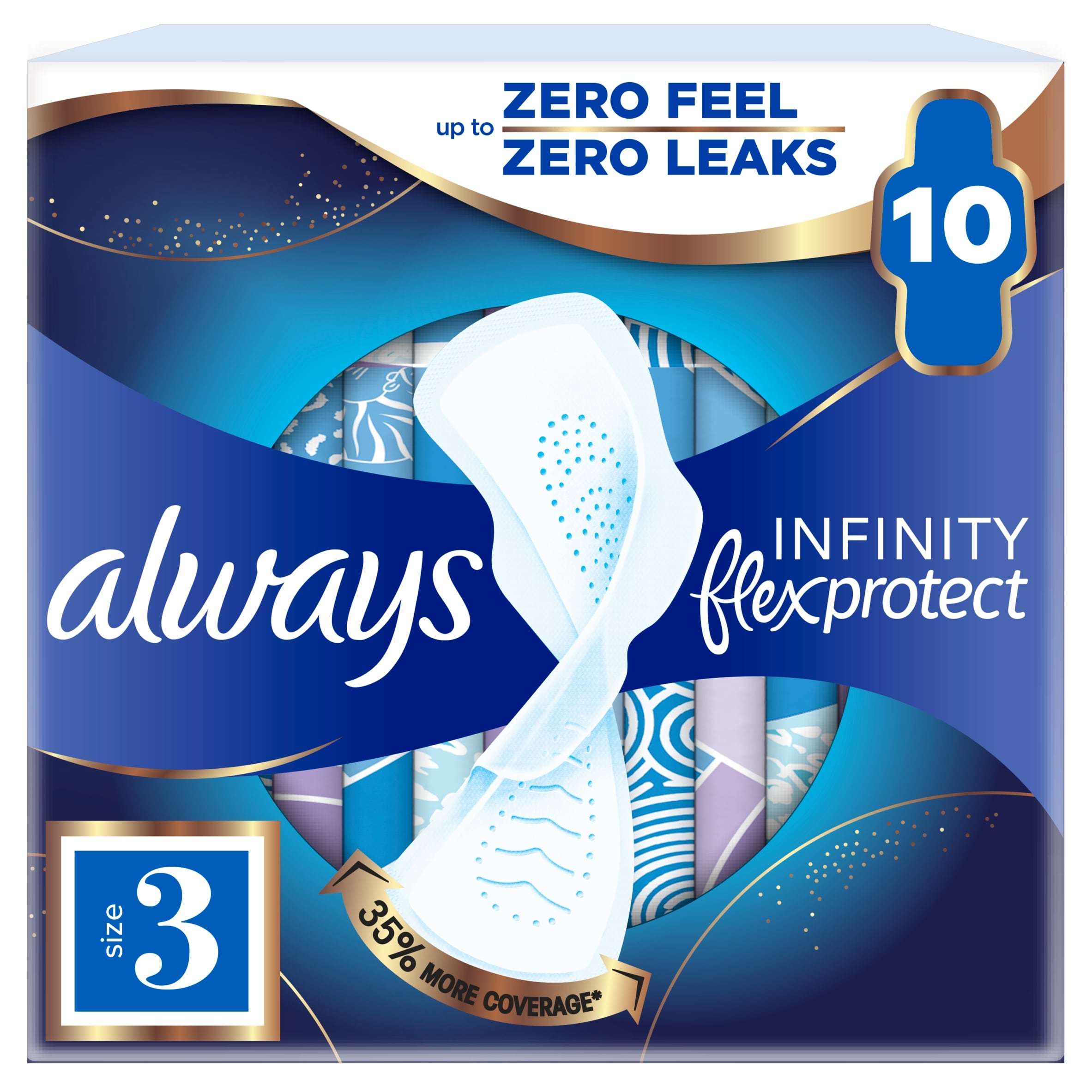 Always FlexProtect Sanitary Towels Night (Size 3) with Wings 10 Pads, Unscented