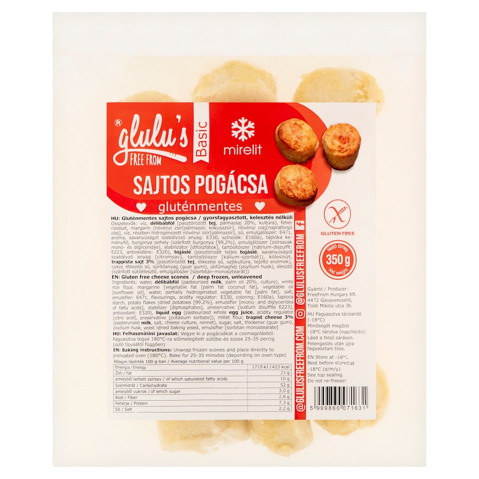Glulu's Free From gluténmentes mirelit sajtos pogácsa 350 g