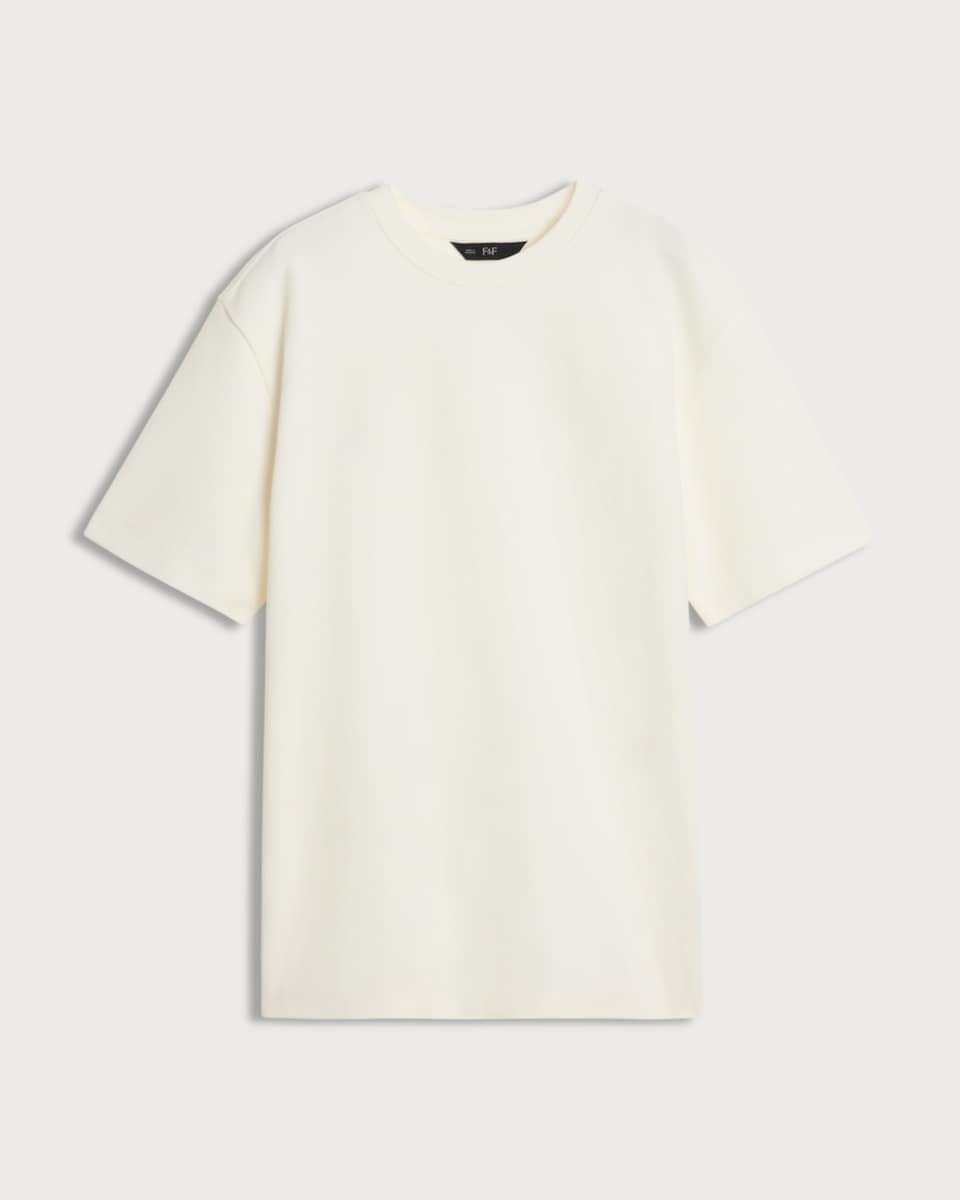 image 1 of F&F Cotton Rich Textured Crew Neck T-Shirt in Cream