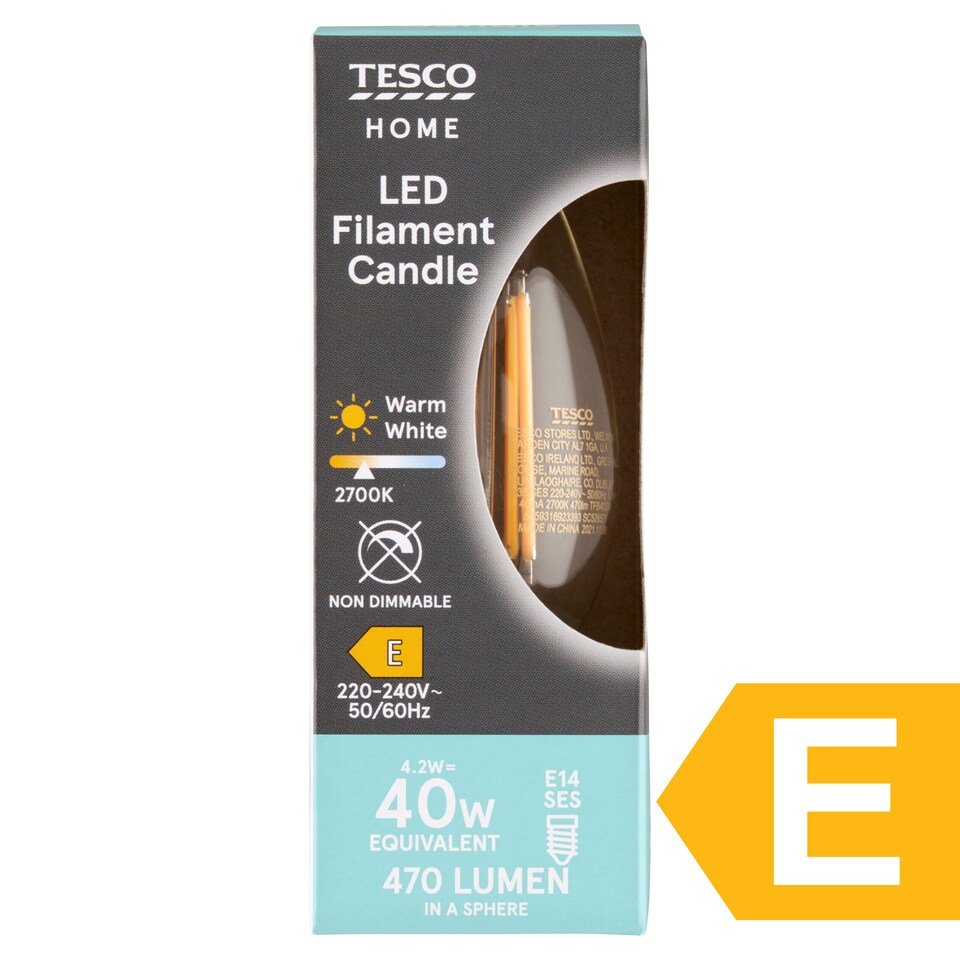 image 1 of Tesco Home LED Filament Candle 4.2W E14 Warm White Light 1 pc