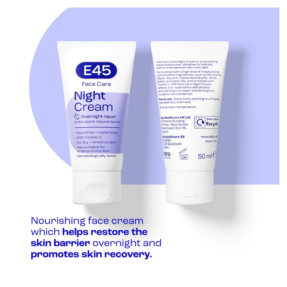 image 1 of E45 Night Face Cream to Repair & Replenish Dry Skin 50ml