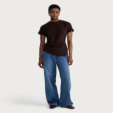 F&F Asymmetric Ruched Short Sleeved T-Shirt in Brown