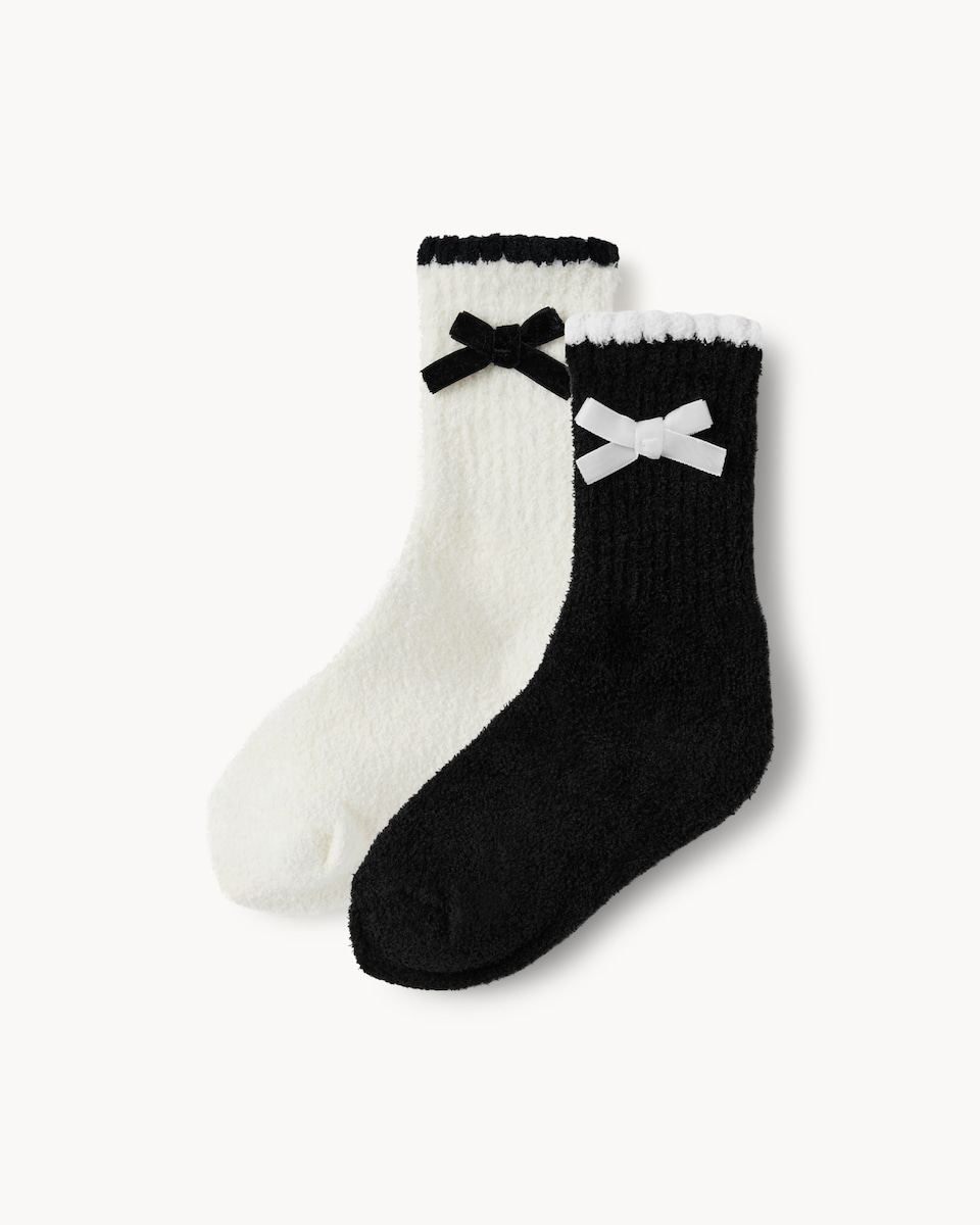 F&F Girls 2-Pack Cosy Bow Trim Ankle Socks in Multi