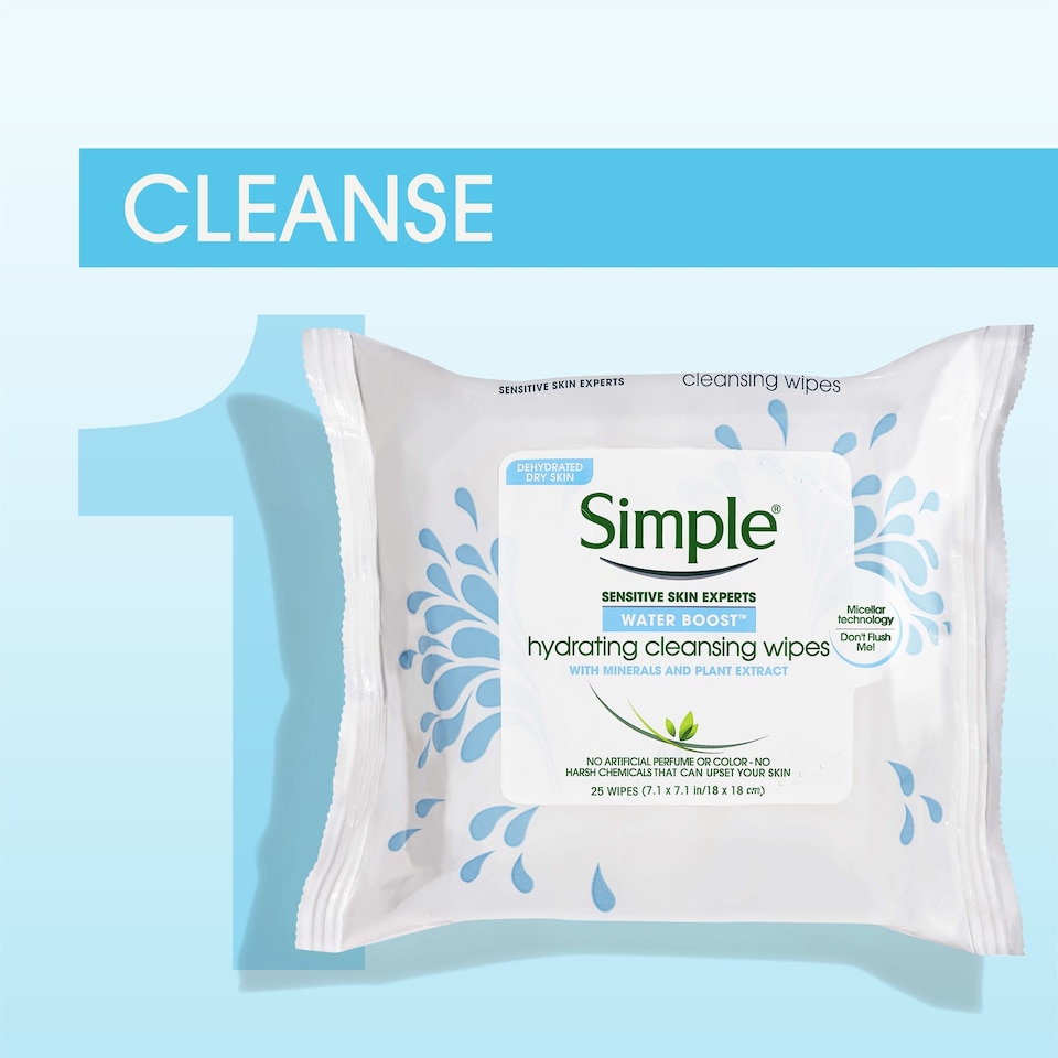 image 1 of Simple Water Boost Facial Cleansing Wipes X25