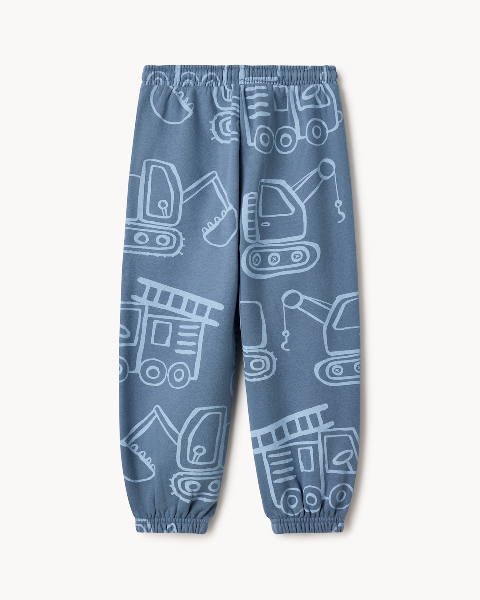 image 1 of F&F Boys Cotton Rich Vehicle Print Joggers in Blue