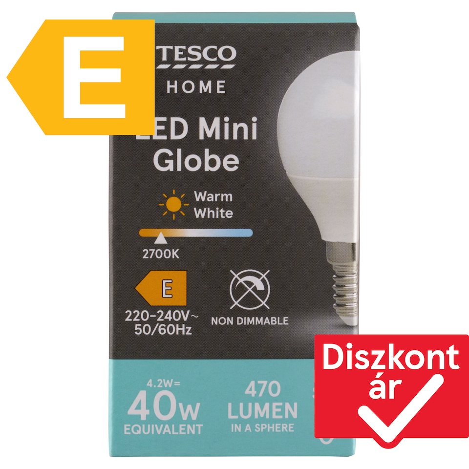 Tesco Home E14 470 lm 40 W 2700K LED mini gömb  1. kép