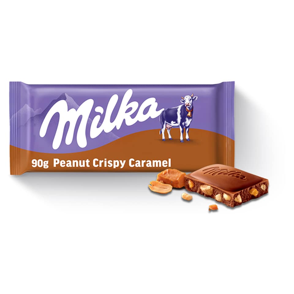 Milka čokoláda Peanut Crispy Caramel mliečna s arašidmi a karamelovými kúskami 90 g