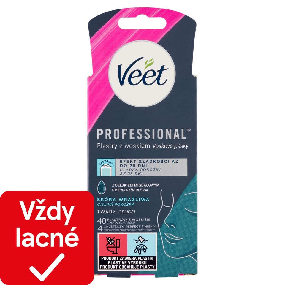 obrázok 1 z Veet Professional Voskové pásiky na tvár pre citlivú pokožku 40 ks