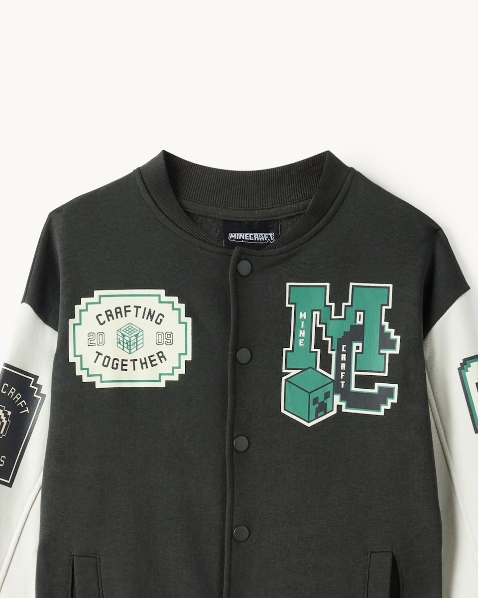 image 1 of Minecraft Cotton Rich Varsity Jacket in Grey