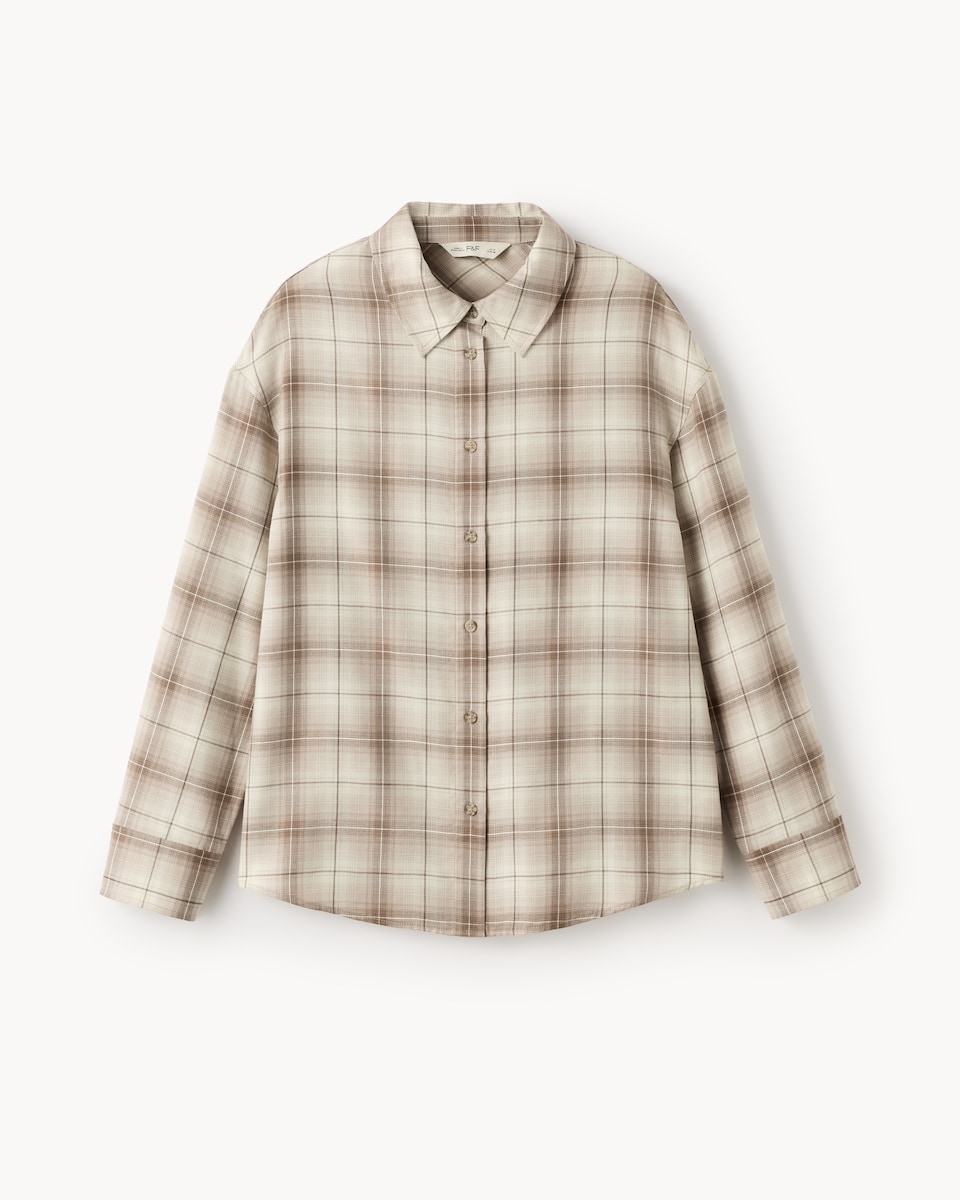 image 1 of F&F Checked Oversized Fit Shirt in Cream