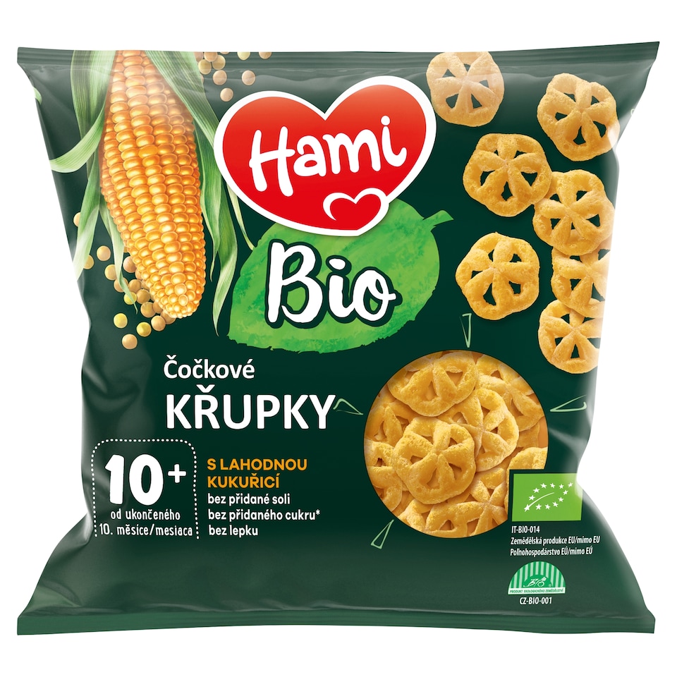 Hami Bio šošovicové chrumky s lahodnou kukuricou 20 g, 10+