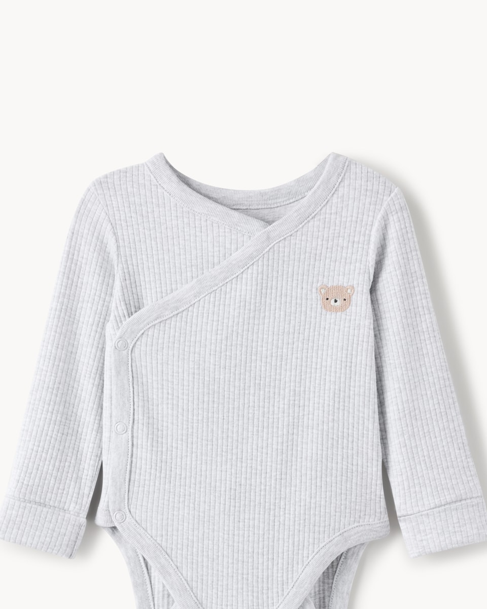 image 1 of F&F Baby 2-Pack Cotton Rich Teddy Wrap Bodysuits in White