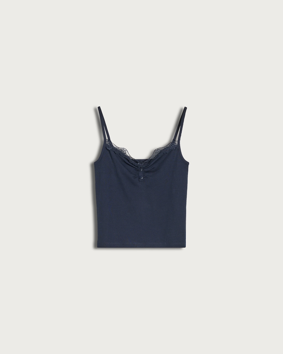 image 1 of OH ME OH MY Cotton Rich Ribbed Button Detail Pyjama Top in Navy
