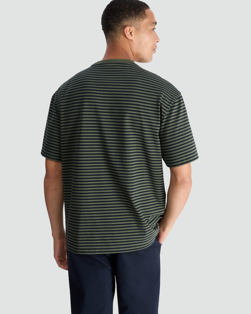 image 1 of F&F Pure Cotton Heavyweight Stripe Print T-Shirt in Green