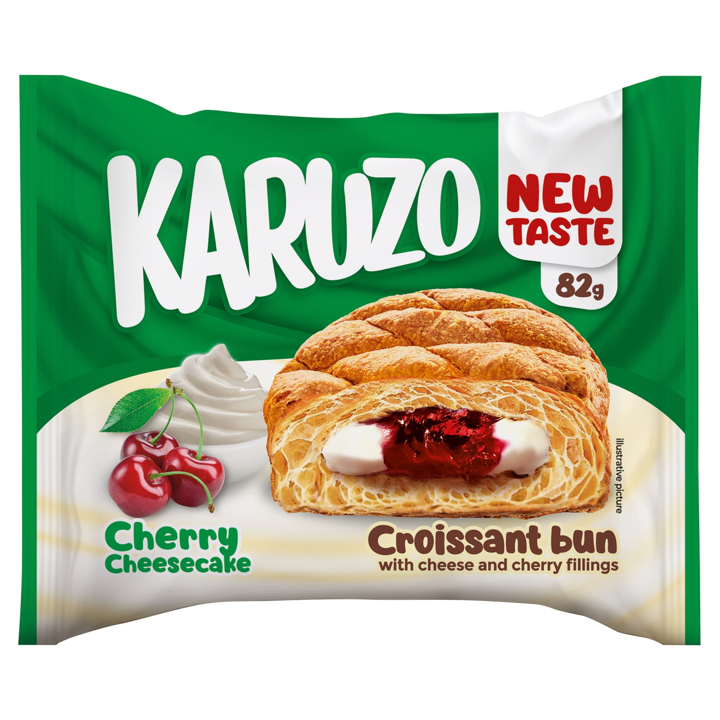 Czech Republic product data sample: Karuzo Croissantová buchta se sýrovo-třešňovou náplní 82g