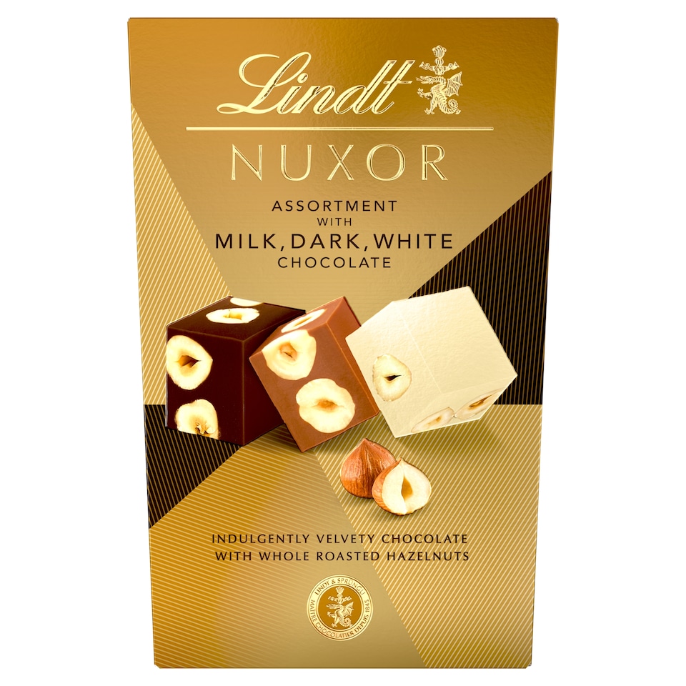 Lindt Nuxor Milk, Dark and White Chocolate with Whole and Ground Hazelnut Kernels 150 g