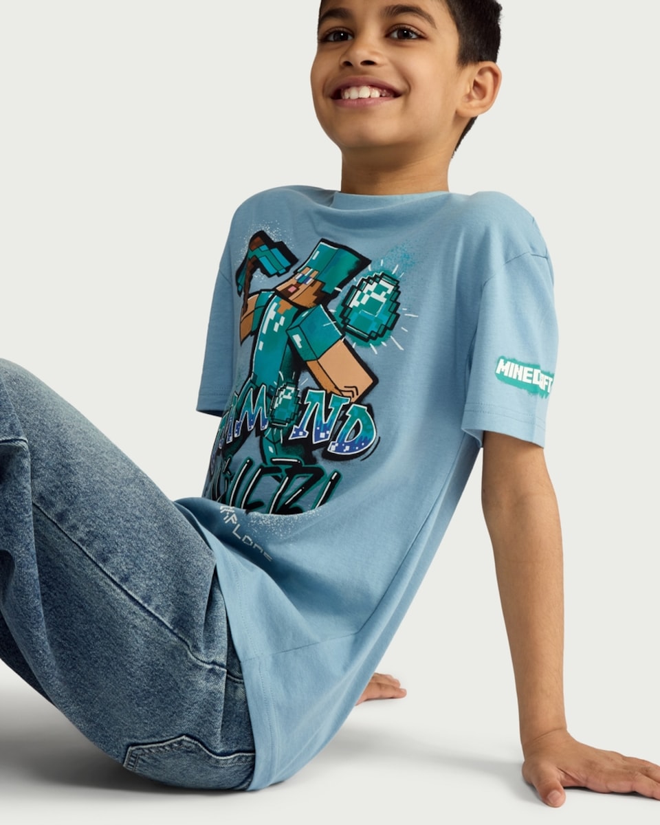 image 1 of Minecraft Pure Cotton Diamond Miner T-Shirt in Blue