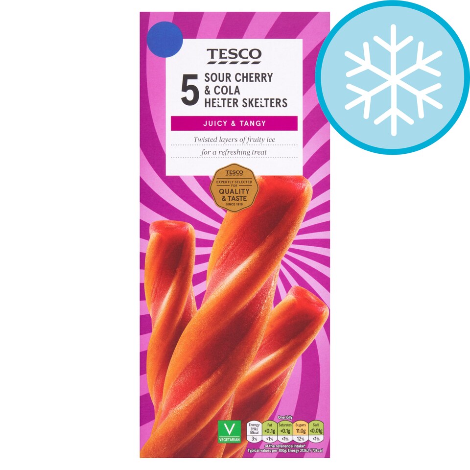 Tesco Sour Cherry Cola Helter Skelter Ice Lollies 5x70ml Tesco Groceries