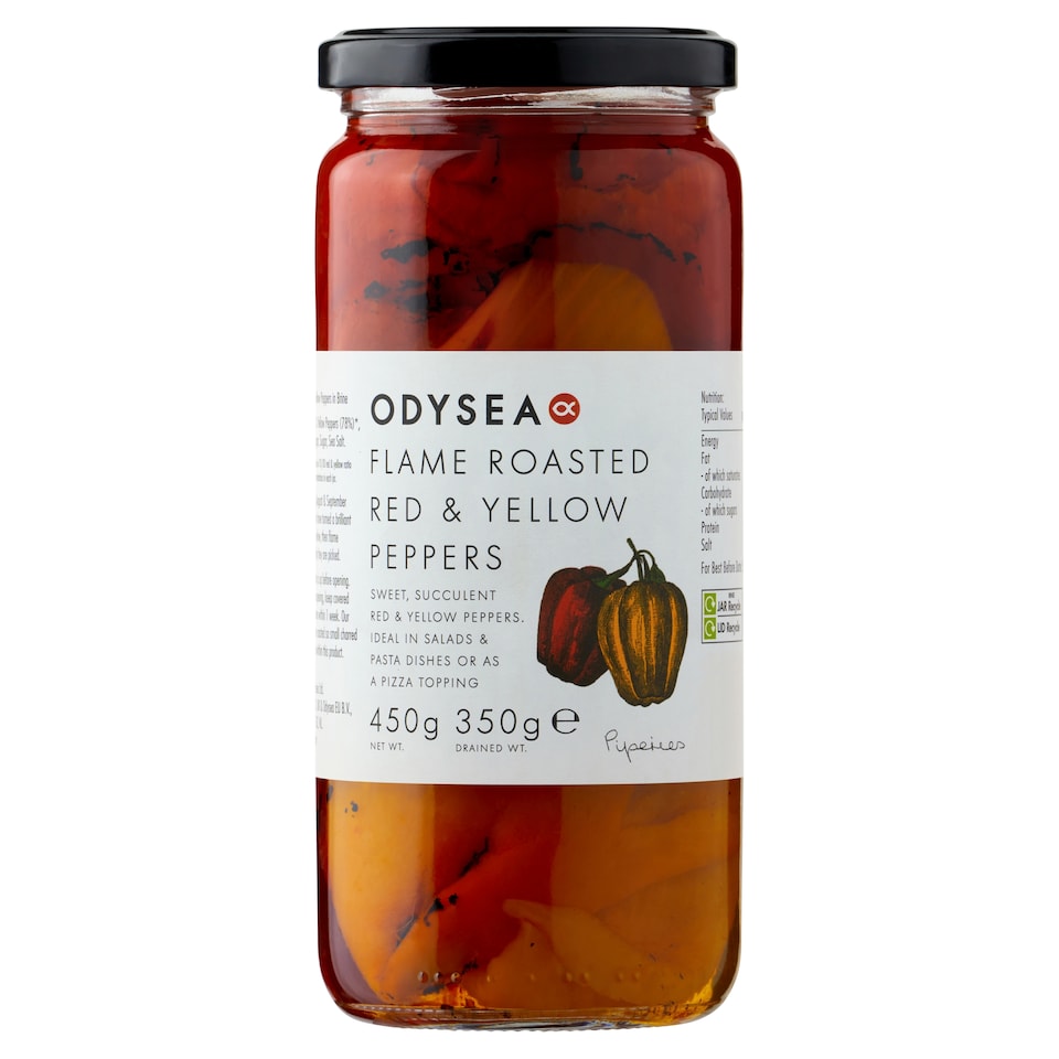 Odysea Flame Roasted Red & Yellow Peppers 450g