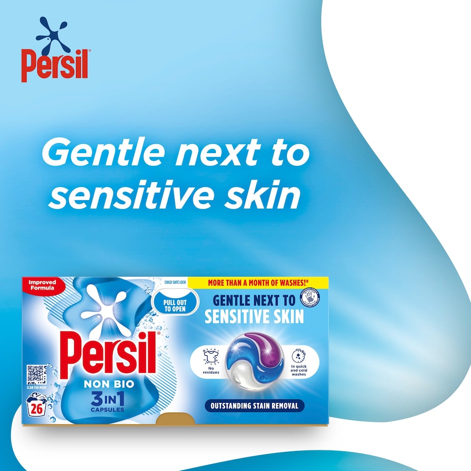 image 1 of Persil Non Bio 3 in 1 Sensitive Laundry Washing Detergent Capsules 26 washes 548.6g