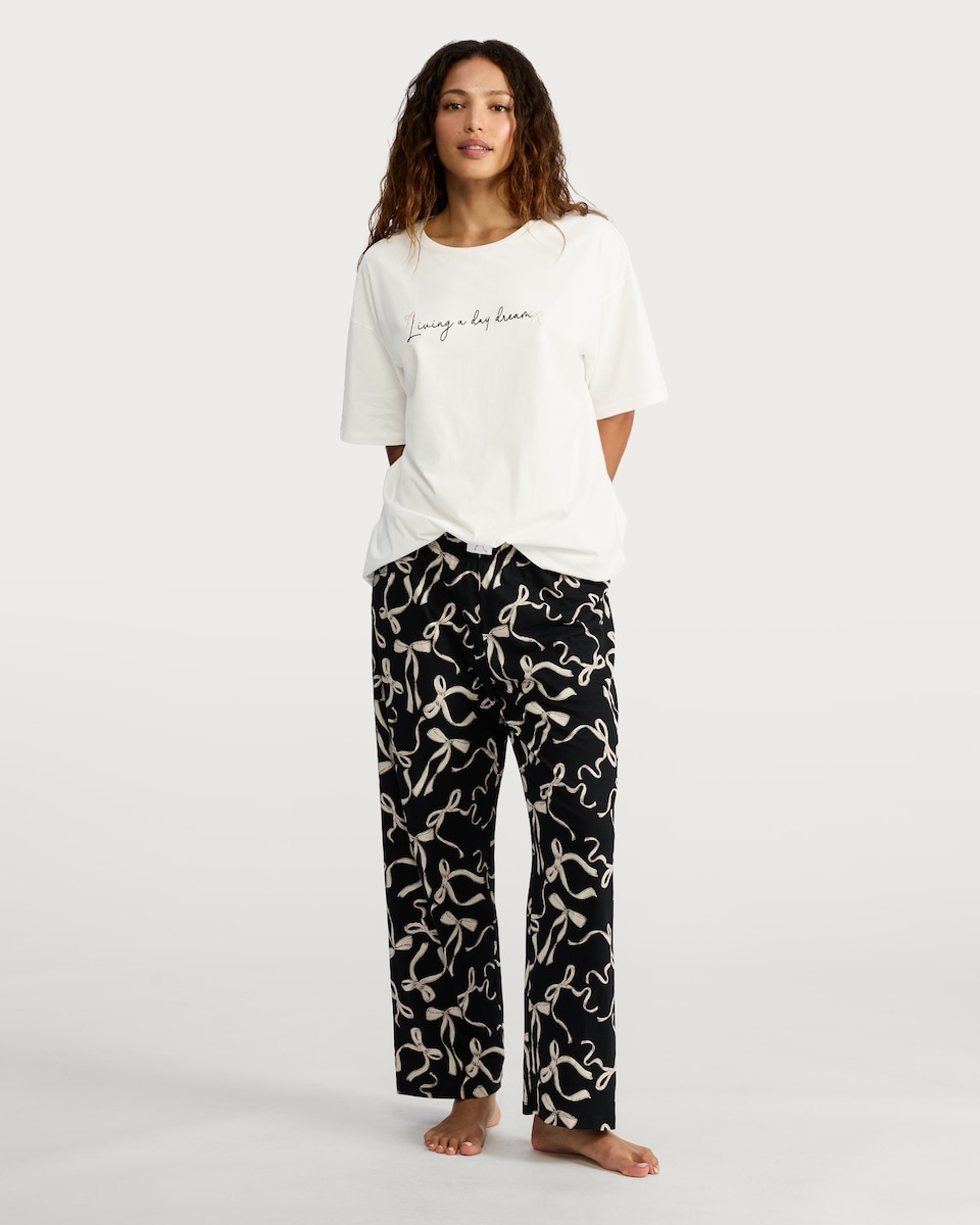 image 1 of F&F Pure Cotton Living a Day Dream Pyjama T-Shirt in White