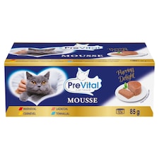 PreVital Mousse nedves macskaeledel, macskatáp felnőtt macskáknak pástétom konzerv 12 x 85 g
