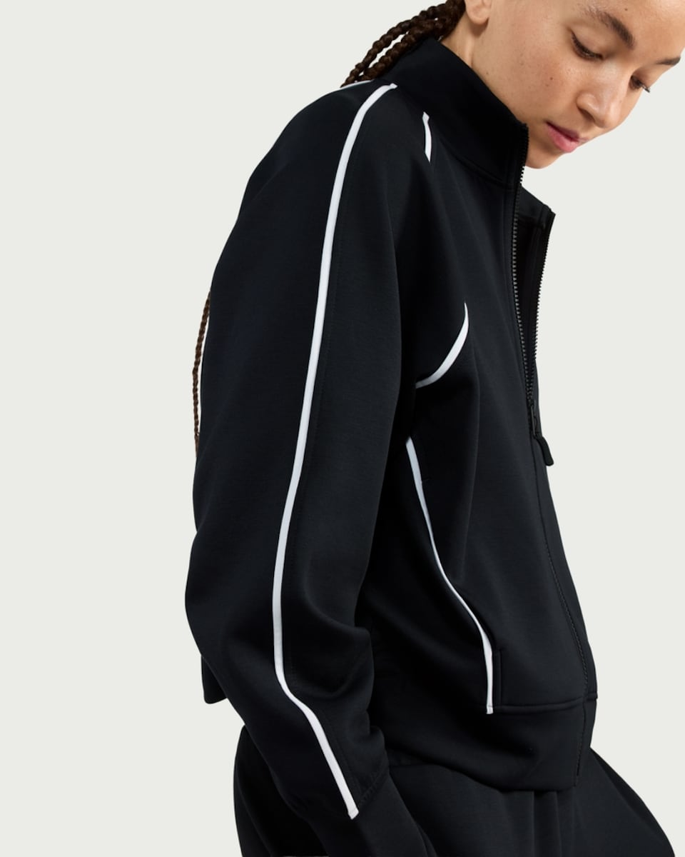 image 1 of F&F Active EVERYHOUR Side Stripe Zip Up Sweatshirt in Black