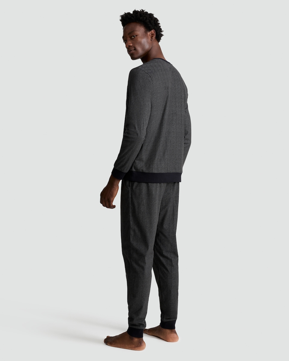 image 1 of F&F Fleece Herringbone Print Top and Joggers Pyjamas in Grey