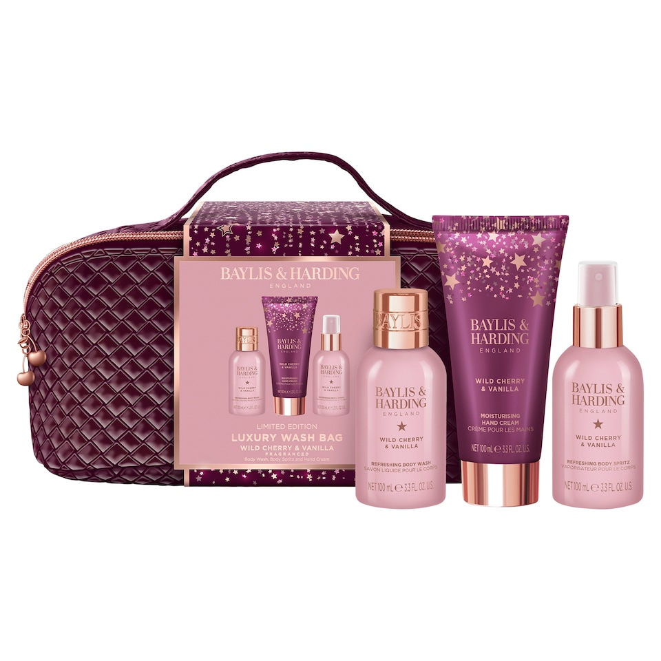image 1 of Baylis & Harding Wild Cherry & Vanilla Luxury Wash Bag Limited Edition Gift Set