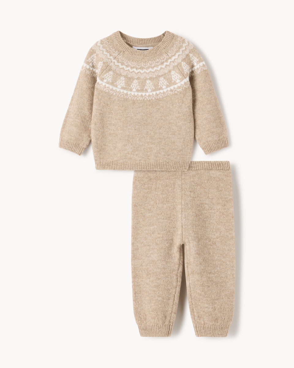 image 1 of F&F Baby Christmas Fair Isle Jumper and Joggers Set in Neutral