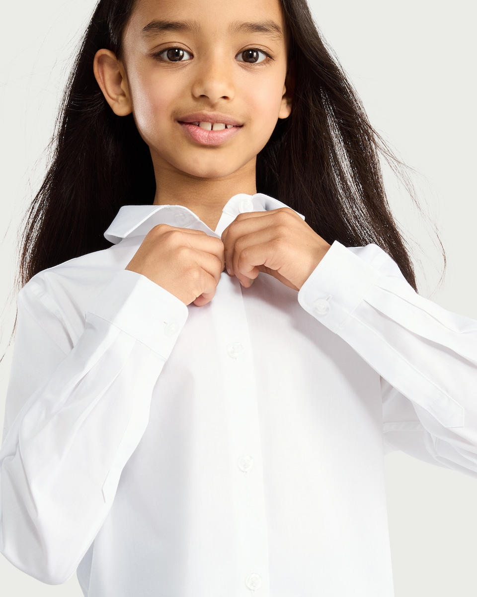image 1 of F&F School Girls 3-Pack Regular Fit Long Sleeved Shirts in White
