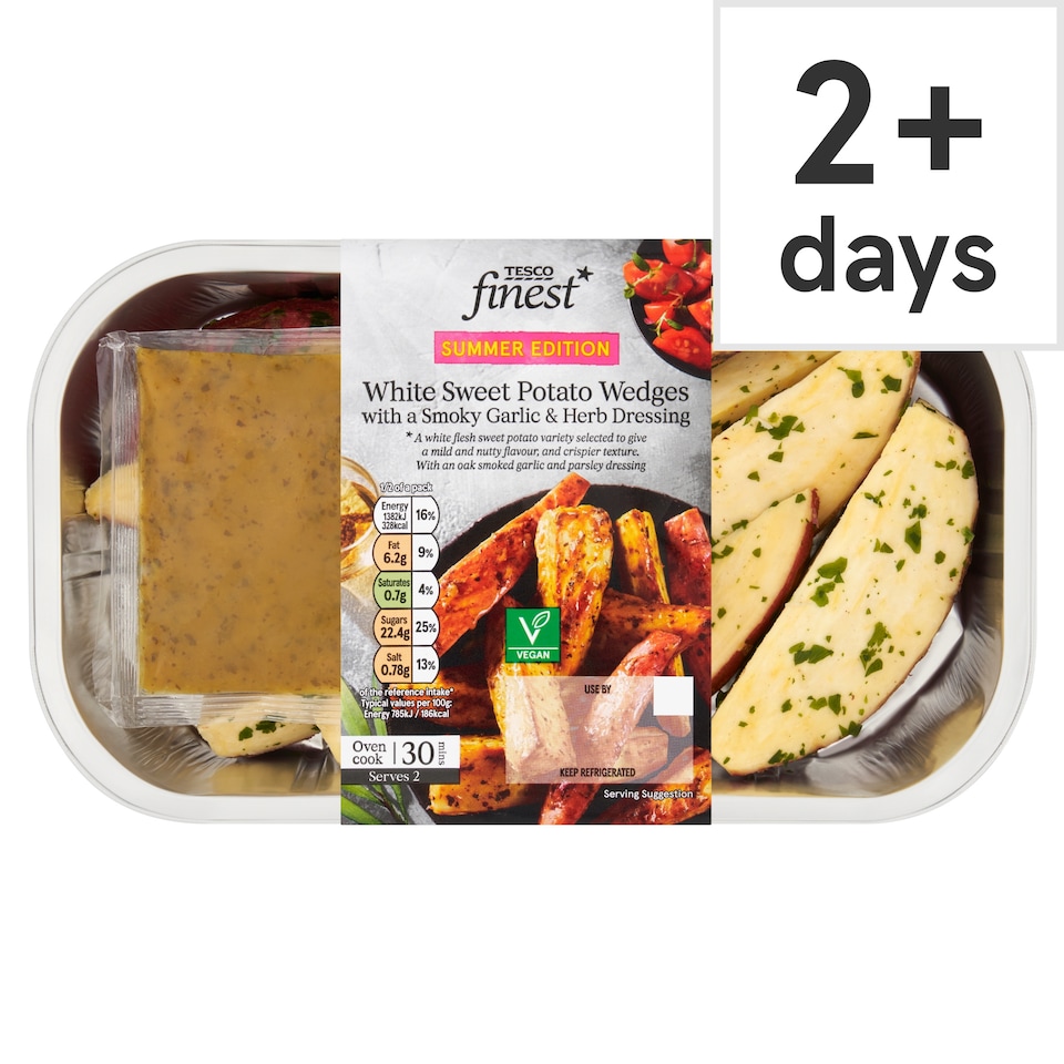 Tesco Finest White Sweet Potato Wedges With A Smoky Garlic and Herb dressing 400g