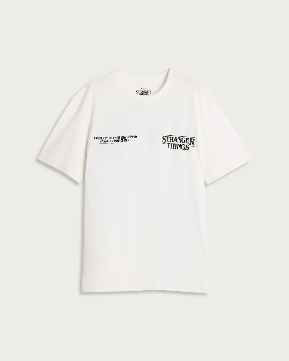 Stranger Things Hawkins Police T-Shirt in Cream