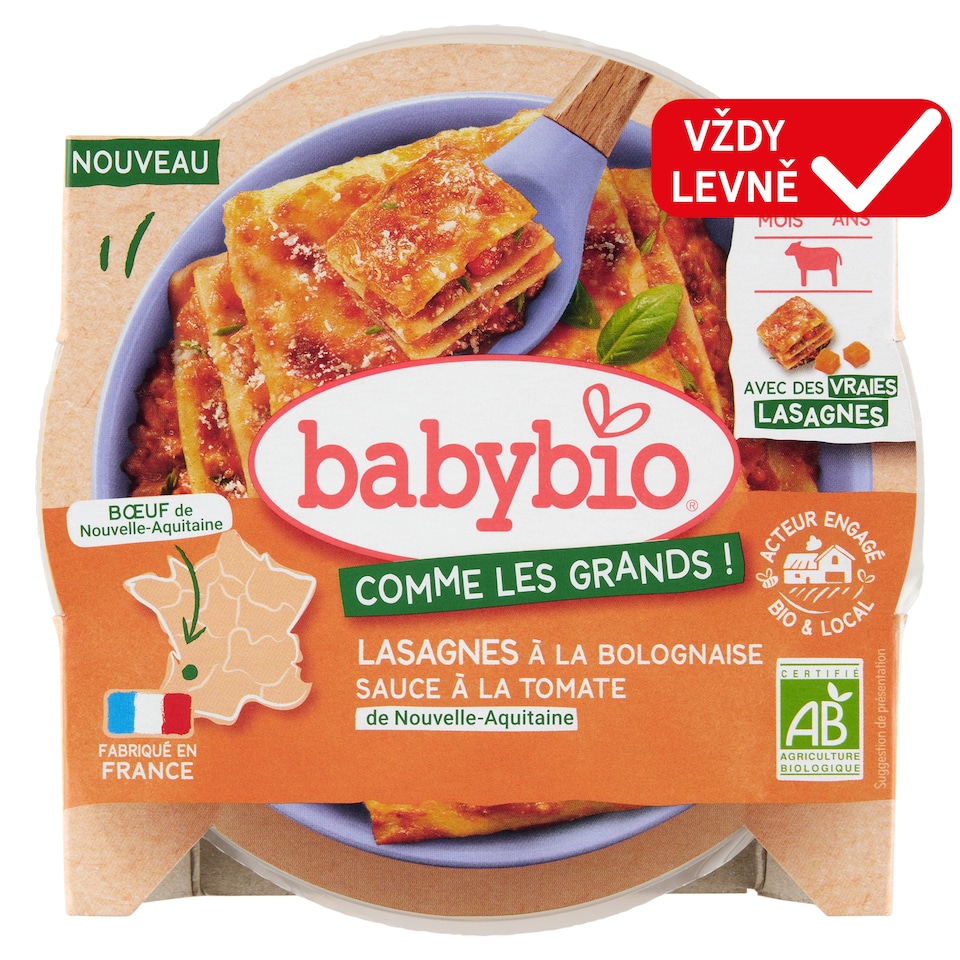 Babybio Bio celé boloňské lasagne s farmářským hovězím masem 200g