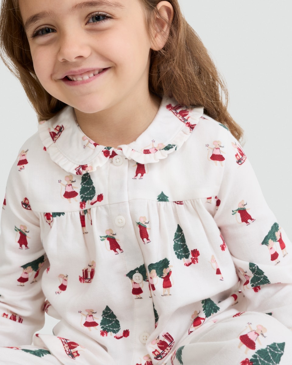image 1 of F&F Girls Pure Cotton Christmas Print Shirt and Trousers Pyjamas in Multi