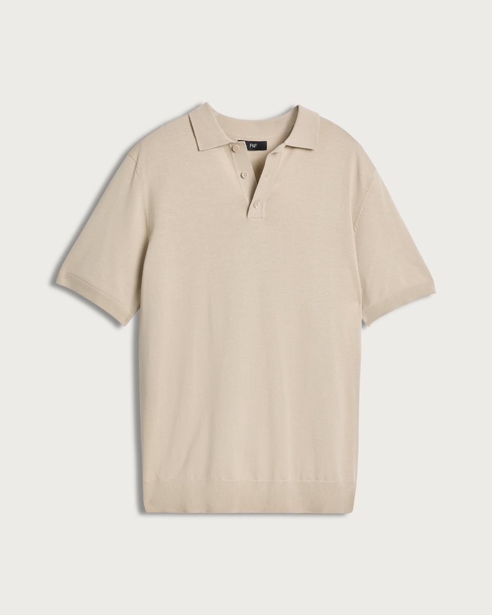 image 1 of F&F Pure Cotton Knitted Short Sleeved Polo Shirt in Neutral