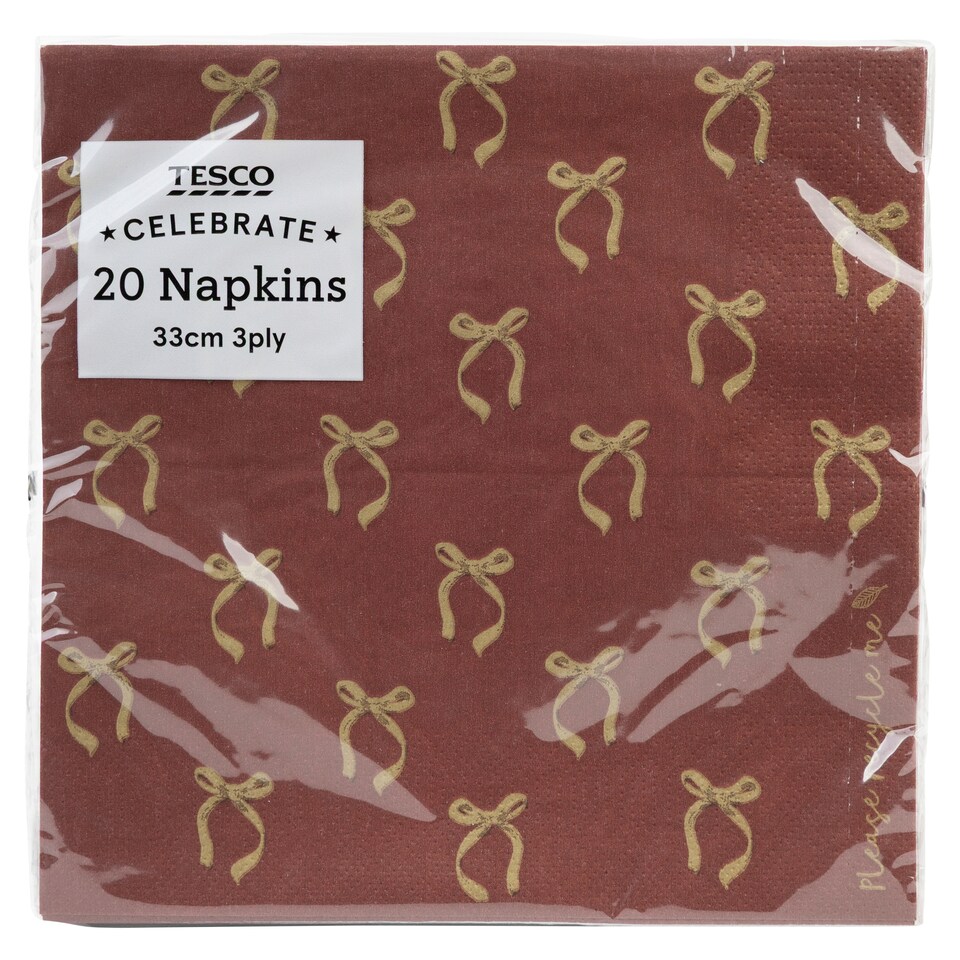 Tesco Bow Napkin 33cm 3ply 20pk