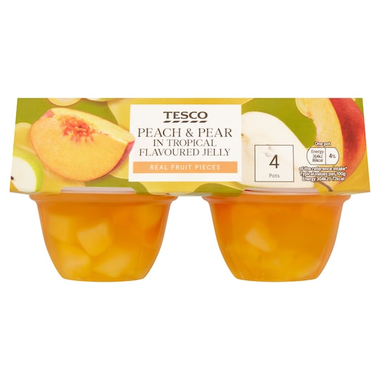 Tesco Tropical Flavour Jelly Peach&Pear Pieces 4X120g Tesco Groceries