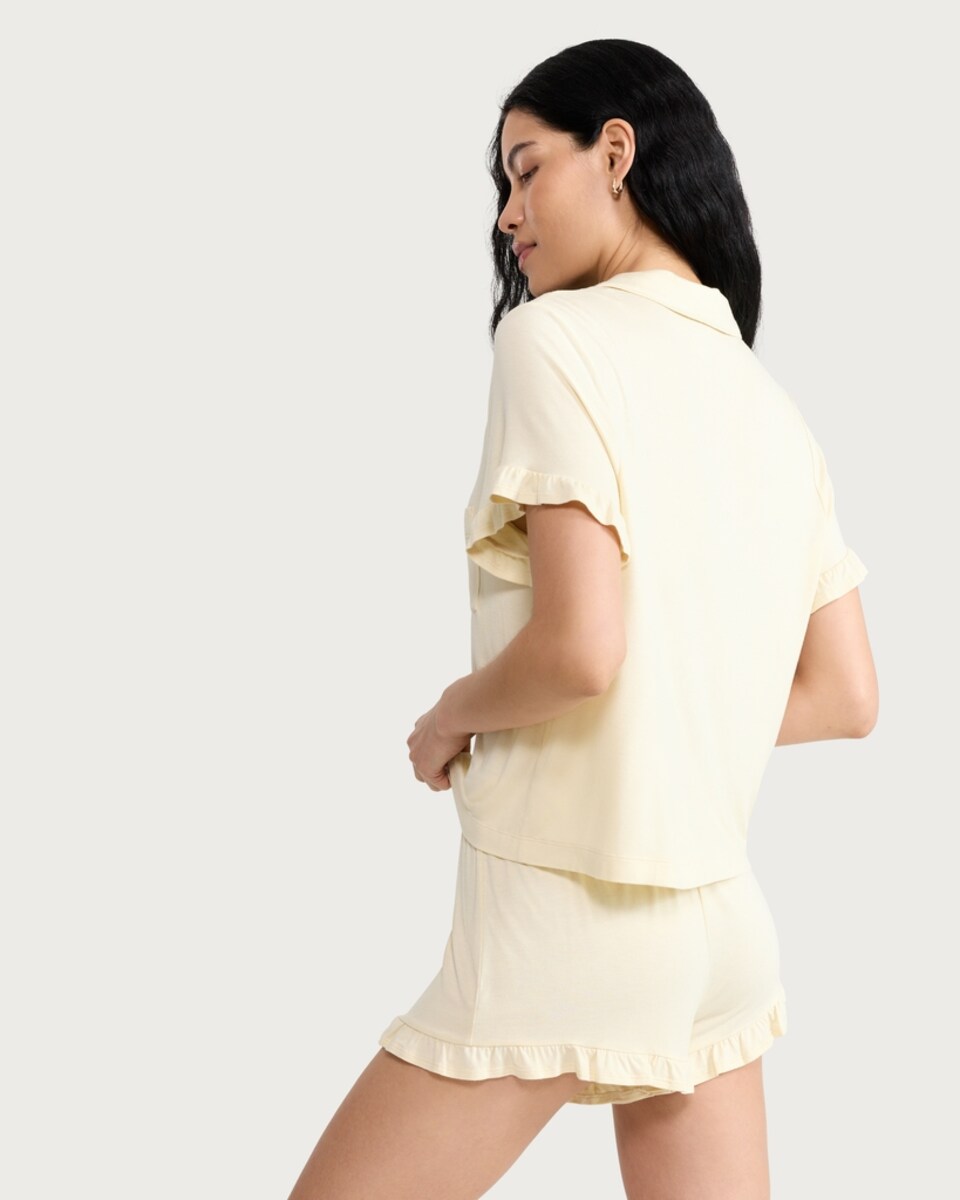 image 1 of F&F 2-Piece Frill Trim Pyjama Set in Yellow