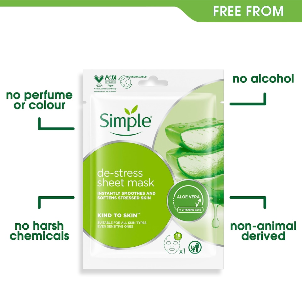 image 1 of Simple Kind To Skin De-Stress Face Sheet Mask 21Ml