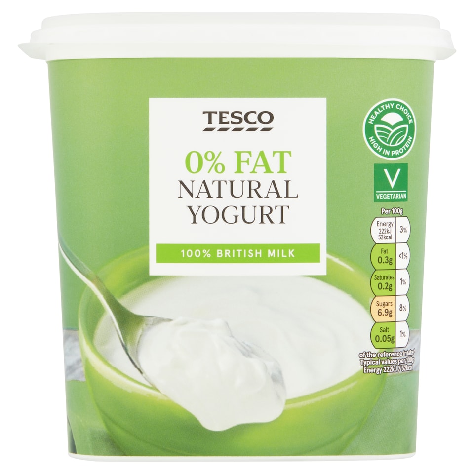 Tesco 0% Fat Natural Yogurt 1Kg