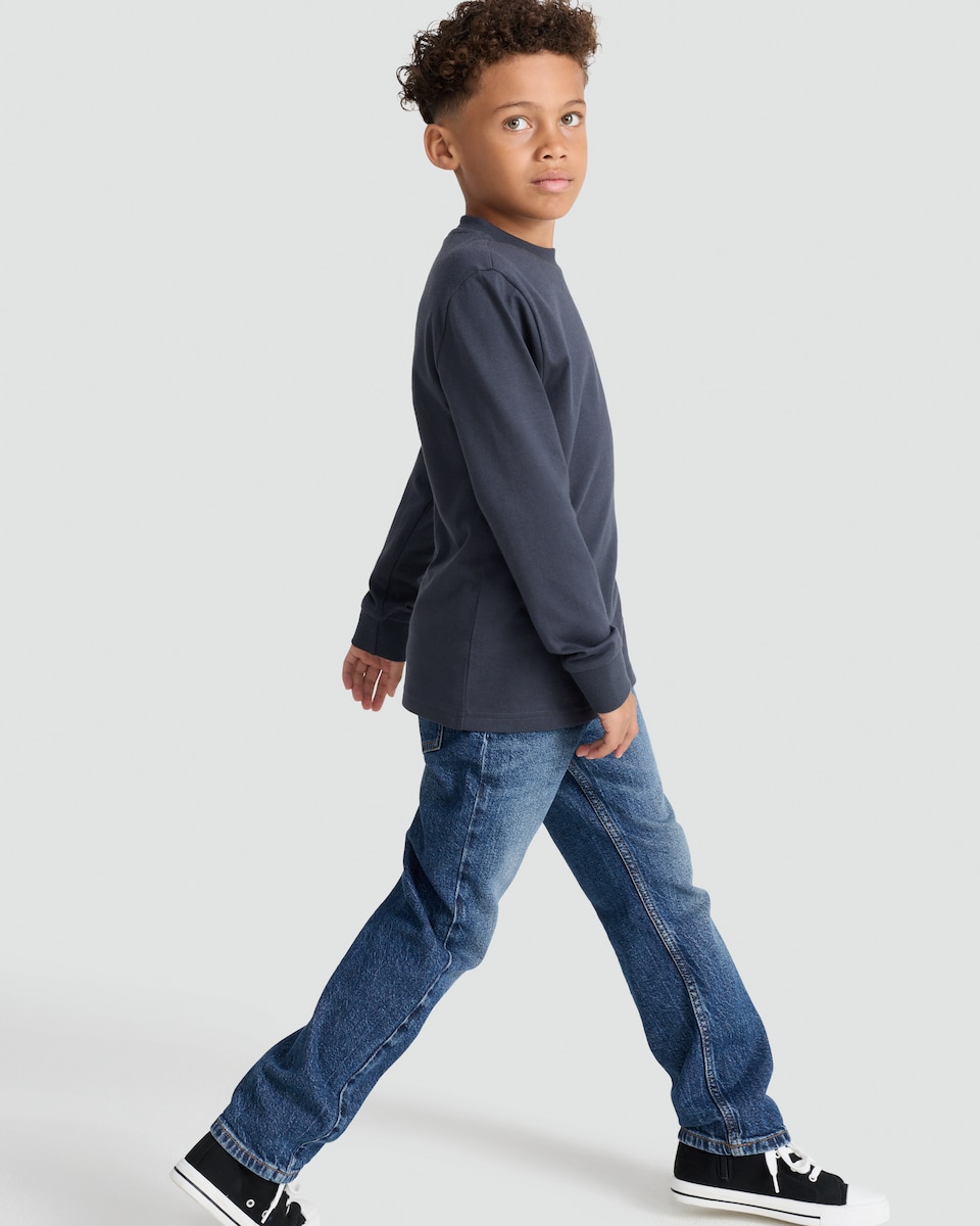 image 1 of F&F Boys Pure Cotton Long Sleeved T-Shirt in Grey