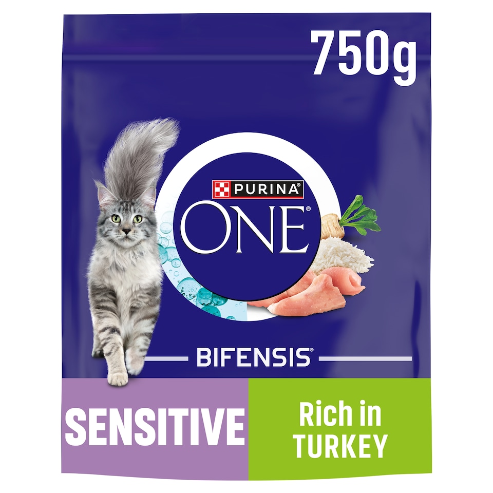 Purina One Sensitive Adult Dry Cat Food Turkey 750G