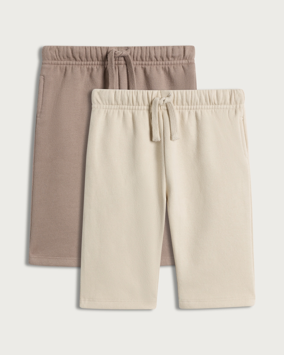 image 1 of F&F Baby 2-Pack Cotton Rich Drawstring Wide Leg Joggers in Tan