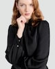 image 2 of F&F Faux Satin Tie Neck Mini Dress in Black