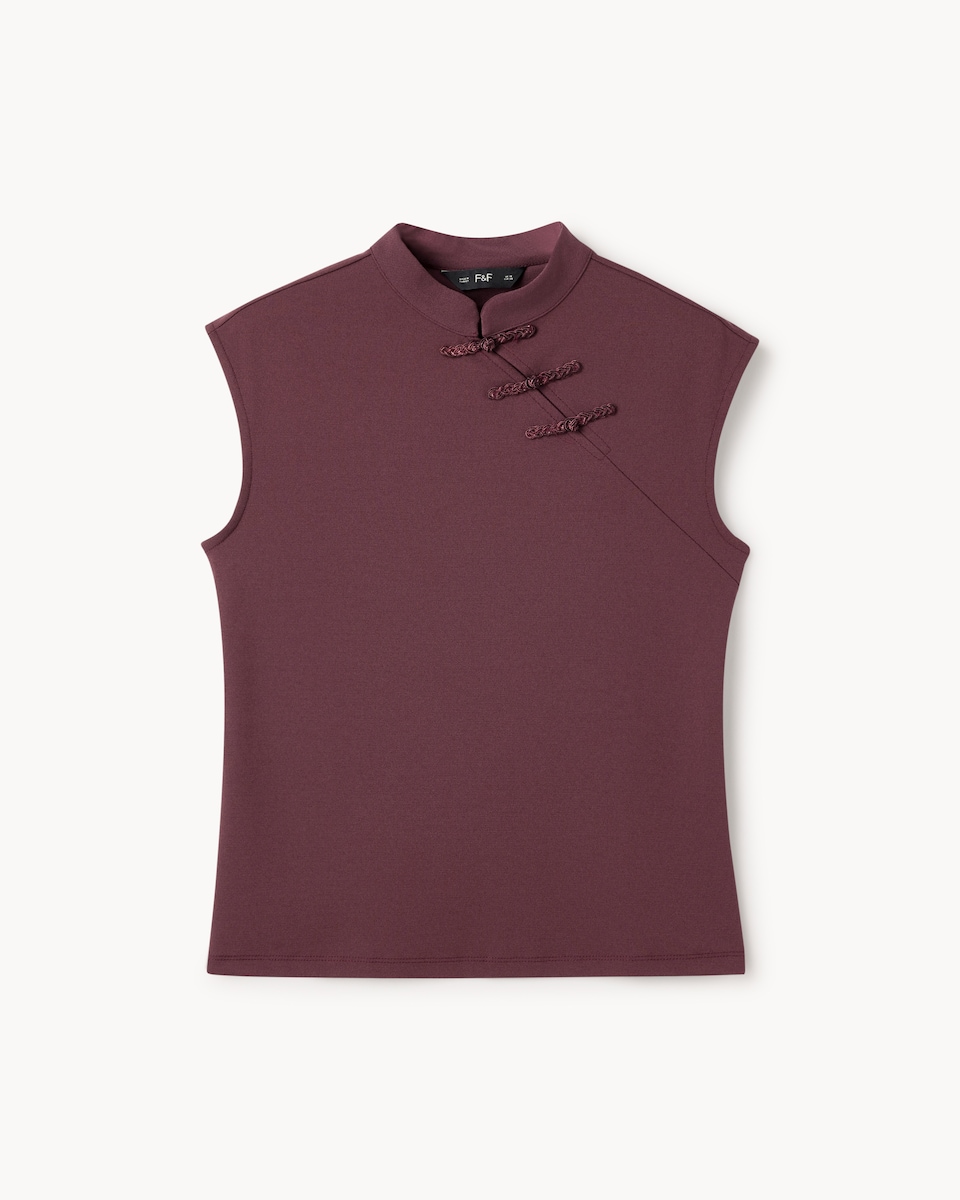 image 1 of F&F High Neck Collared Top in Purple