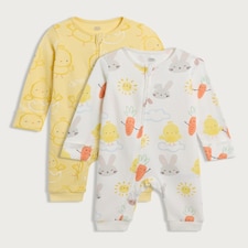 F&F Baby 2-Pack Pure Cotton Bunny and Chick Sleepsuits in Cream