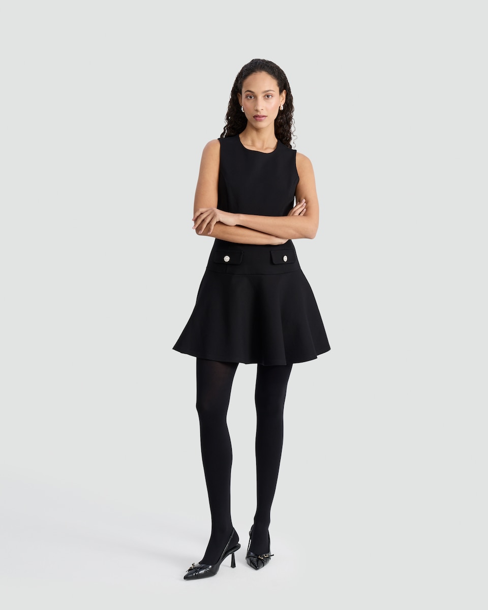 image 1 of F&F Embellished Pocket Sleeveless A-Line Dress in Black